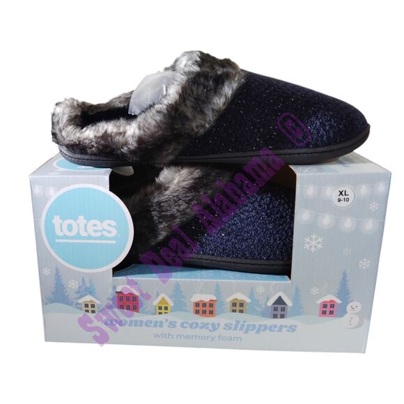 Totes Women's Cozy Memory Foam Slippers, Size XL (9-10) , Navy Blue #35109 - Picture 2 of 7
